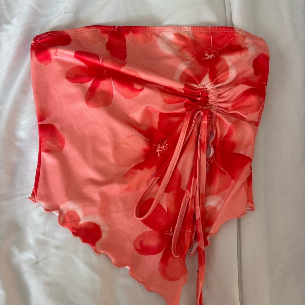 SHEIN Red and Pink Blouse with Bow Detail